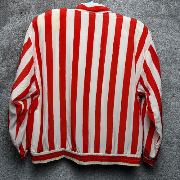 Vtg Silk Blouse Size M Orange Cream Striped Shirt Korean Retro Adam Douglass - Picture 3 of 4